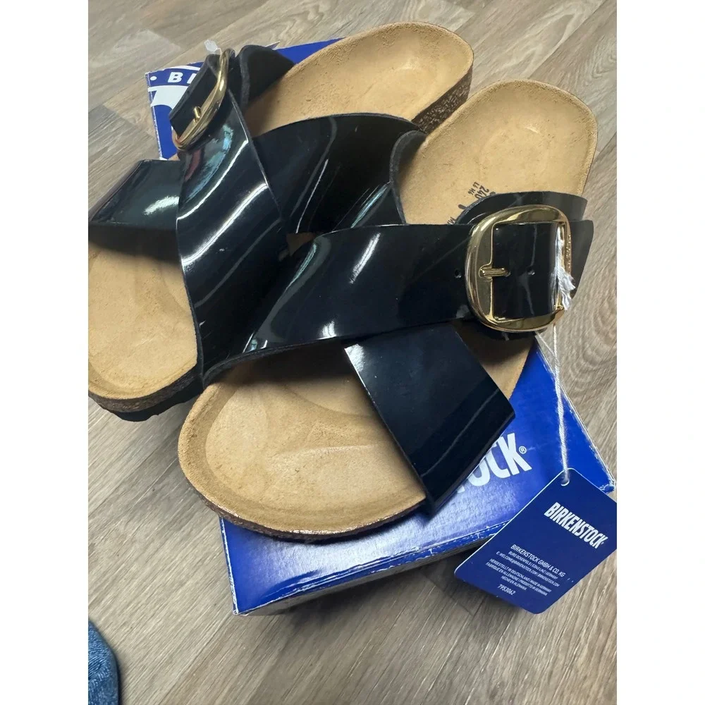 Birkenstock Siena Big Buckle Patent Black Sandals Womens 6 - Picture 3 of 6